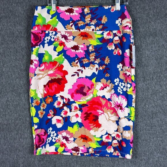 LuLaRoe Cassie Skirt Womens XL Blue Floral Print Stretch Pencil Pull On Spring - Picture 1 of 13